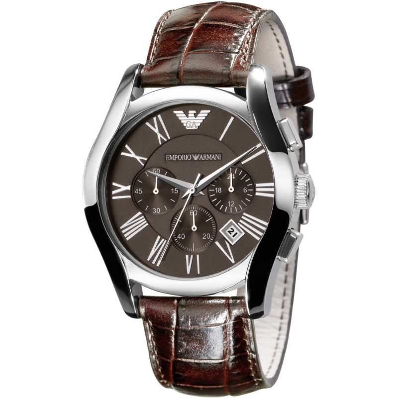 Emporio Armani Men's Valente Brown Dial Chronograph Watch with Leather Strap - AR0671